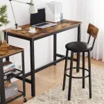 Casa si Gradina - Mobilier - Scaune si fotolii - Scaune - Set 2 scaune de bar cu spatar din PAL, sezut moale tapitat, 39x100x76cm, maro rustic si negru - Infinity.ro