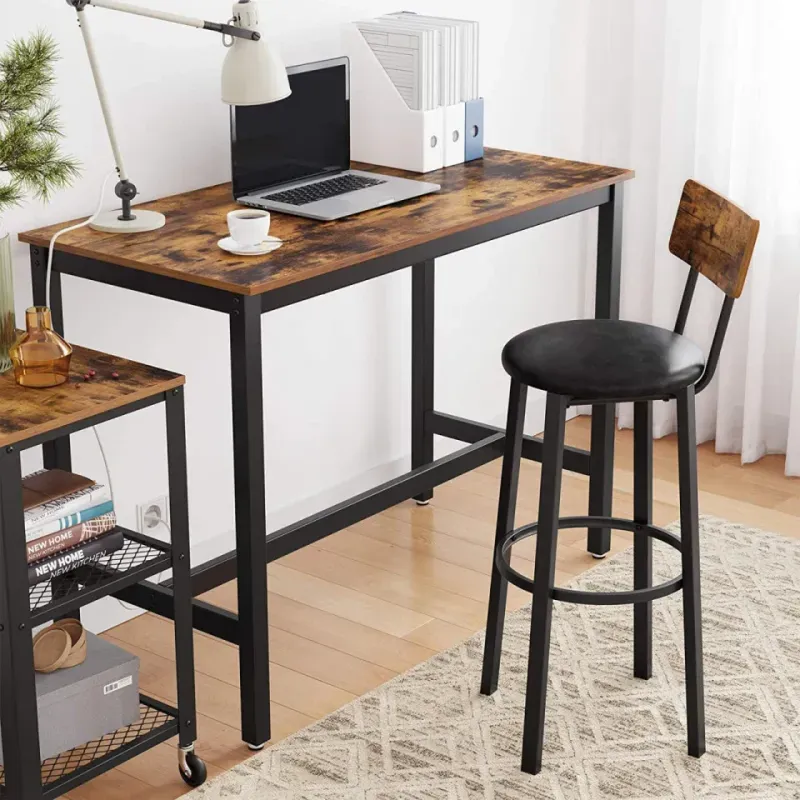 Casa si Gradina - Mobilier - Scaune si fotolii - Scaune - Set 2 scaune de bar cu spatar din PAL, sezut moale tapitat, 39x100x76cm, maro rustic si negru - Infinity.ro