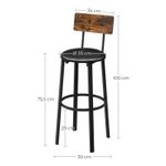 Casa si Gradina - Mobilier - Scaune si fotolii - Scaune - Set 2 scaune de bar cu spatar din PAL, sezut moale tapitat, 39x100x76cm, maro rustic si negru - Infinity.ro