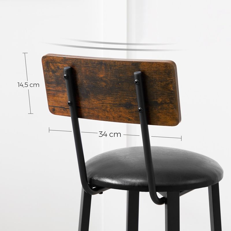Casa si Gradina - Mobilier - Scaune si fotolii - Scaune - Set 2 scaune de bar cu spatar din PAL, sezut moale tapitat, 39x100x76cm, maro rustic si negru - Infinity.ro