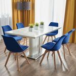 Casa si Gradina - Mobilier - Scaune si fotolii - Scaune - Scaun dining tapitat, BARI, Jumi, din catifea bleumarin si picioare lemn de fag - Infinity.ro
