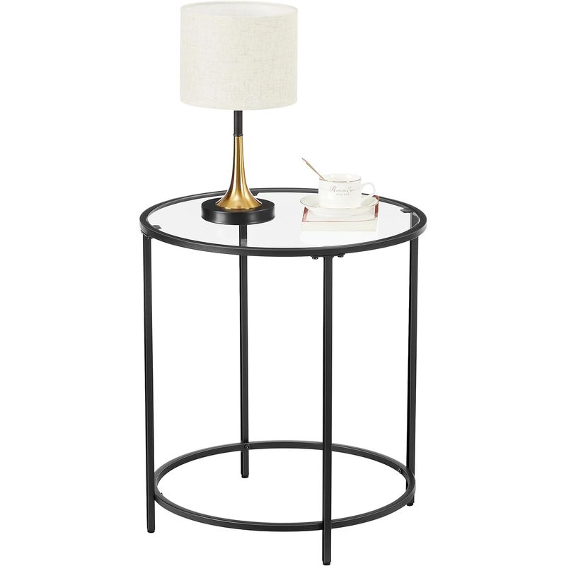 Casa si Gradina - Mobilier - Mese si birouri - Masute de cafea - Masa rotunda, din sticla securizata cu cadru de otel, noptiera, 50x50x55cm, negru - Infinity.ro