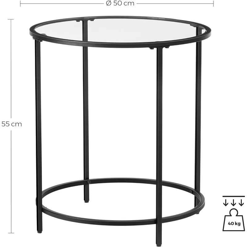 Casa si Gradina - Mobilier - Mese si birouri - Masute de cafea - Masa rotunda, din sticla securizata cu cadru de otel, noptiera, 50x50x55cm, negru - Infinity.ro