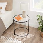 Casa si Gradina - Mobilier - Mese si birouri - Masute de cafea - Masa rotunda, din sticla securizata cu cadru de otel, noptiera, 50x50x55cm, negru - Infinity.ro