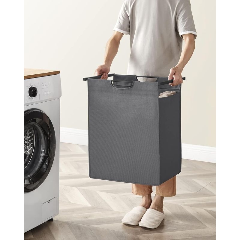 Market - Spalare si intretinere rufe - Uscatoare de rufe si accesorii - Cos de rufe, sac de rufe detasabil, raft, cadru metalic, 65L, 50x33x72 cm, negru si gri - Infinity.ro