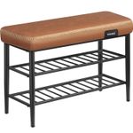 Casa si Gradina - Mobilier - Dulapuri si sifoniere - Dulapuri pantofi - Banca pantofi 80x30x50 cm, cu rafturi si sezut tapitat, otel si piele PU, maro caramel - Infinity.ro