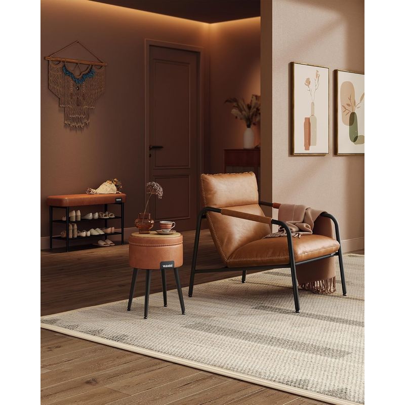 Casa si Gradina - Mobilier - Dulapuri si sifoniere - Dulapuri pantofi - Banca pantofi 80x30x50 cm, cu rafturi si sezut tapitat, otel si piele PU, maro caramel - Infinity.ro