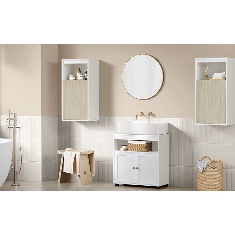 Casa si Gradina - Mobilier - Mobilier baie - Corpuri baie - Dulap de baie de perete cu 3 polite, usa cu directie de deschidere reglabila, 30x40x80 cm, alb cu bej - Infinity.ro