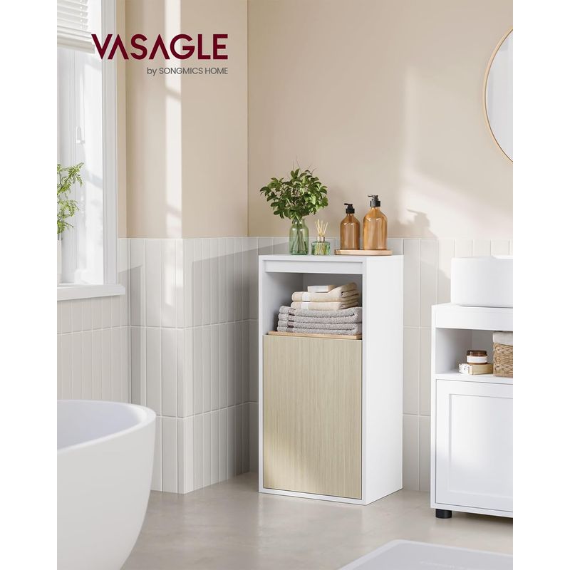 Casa si Gradina - Mobilier - Mobilier baie - Corpuri baie - Dulap de baie de perete cu 3 polite, usa cu directie de deschidere reglabila, 30x40x80 cm, alb cu bej - Infinity.ro