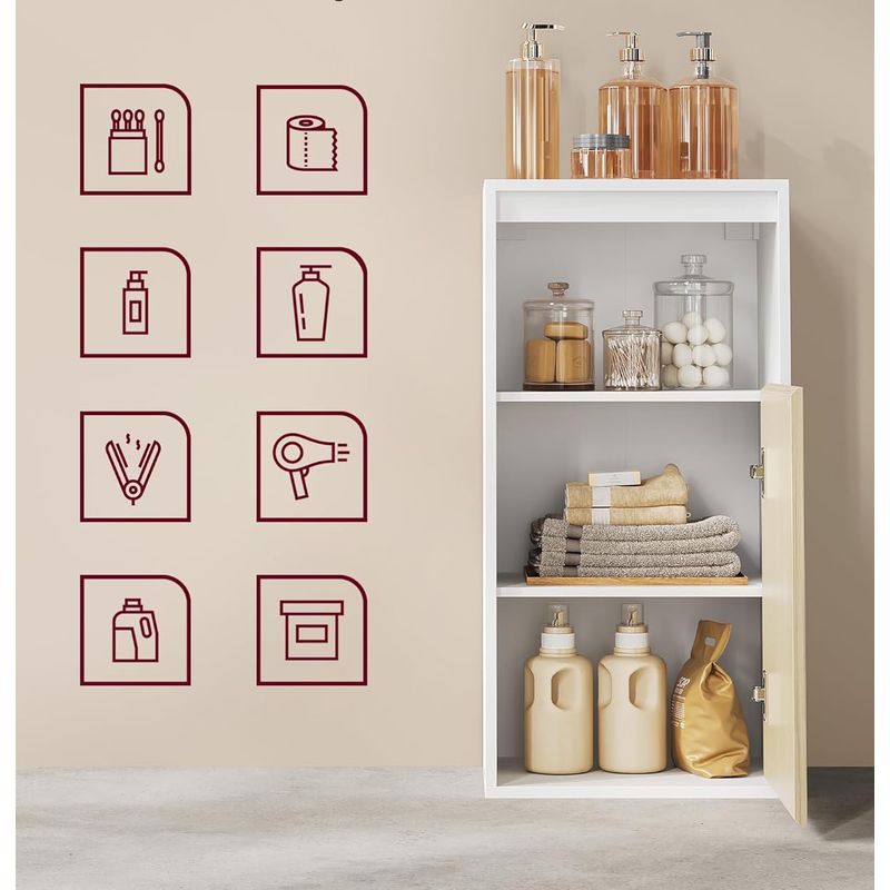 Casa si Gradina - Mobilier - Mobilier baie - Corpuri baie - Dulap de baie de perete cu 3 polite, usa cu directie de deschidere reglabila, 30x40x80 cm, alb cu bej - Infinity.ro