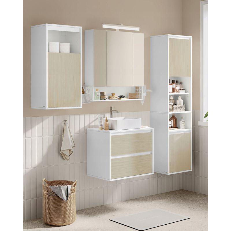 Casa si Gradina - Mobilier - Mobilier baie - Corpuri baie - Dulap de baie de perete cu 3 polite, usa cu directie de deschidere reglabila, 30x40x80 cm, alb cu bej - Infinity.ro