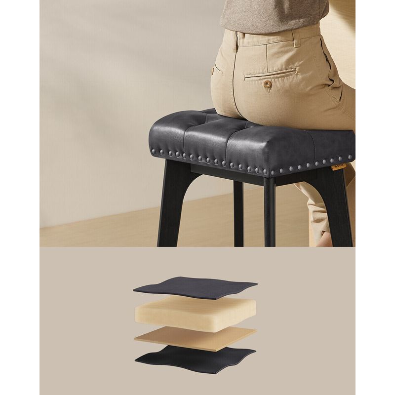 Casa si Gradina - Mobilier - Scaune si fotolii - Scaune - Set 2 scaune bar cu tapiterie piele ecologica, picioare din lemn, 44x32x66 cm, negru - Infinity.ro