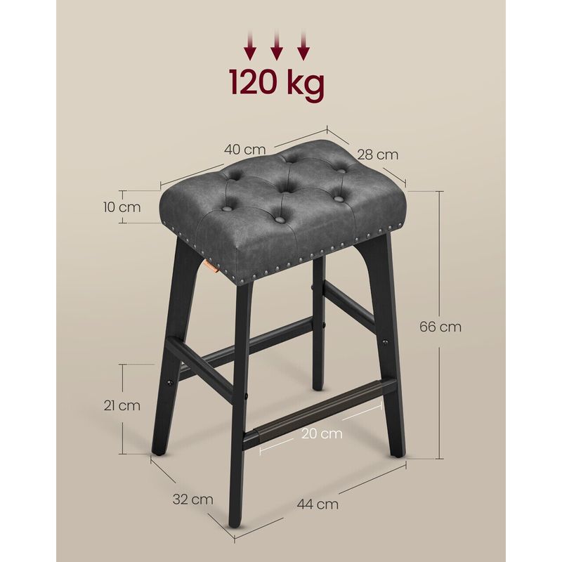 Casa si Gradina - Mobilier - Scaune si fotolii - Scaune - Set 2 scaune bar cu tapiterie piele ecologica, picioare din lemn, 44x32x66 cm, negru - Infinity.ro