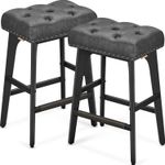 Casa si Gradina - Mobilier - Scaune si fotolii - Scaune - Set 2 scaune bar cu tapiterie piele ecologica, picioare din lemn, 44x32x66 cm, negru - Infinity.ro
