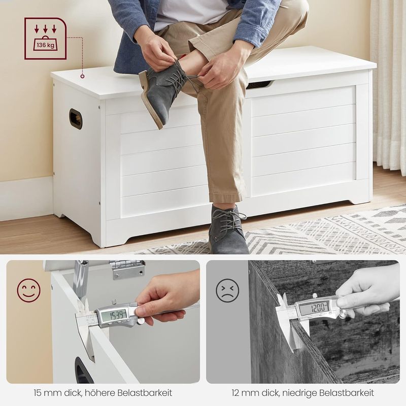 Casa si Gradina - Mobilier - Organizare si depozitare - Bancute - Banca cu spatiu de depozitare, pentru hol sau dormitor, din MDF, 40x100x46cm, alb - Infinity.ro