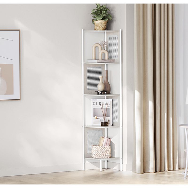 Casa si Gradina - Mobilier - Biblioteci si rafturi - Biblioteci - Raft de colt boho, cadru metalic, polite MDF si panouri poliratan, 32x32x156cm, alb - Infinity.ro