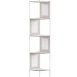 Casa si Gradina - Mobilier - Biblioteci si rafturi - Biblioteci - Raft de colt boho, cadru metalic, polite MDF si panouri poliratan, 32x32x156cm, alb - Infinity.ro