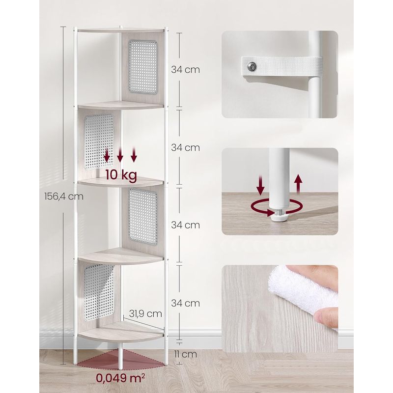 Casa si Gradina - Mobilier - Biblioteci si rafturi - Biblioteci - Raft de colt boho, cadru metalic, polite MDF si panouri poliratan, 32x32x156cm, alb - Infinity.ro
