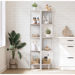 Casa si Gradina - Mobilier - Biblioteci si rafturi - Biblioteci - Raft de colt boho, cadru metalic, polite MDF si panouri poliratan, 32x32x156cm, alb - Infinity.ro