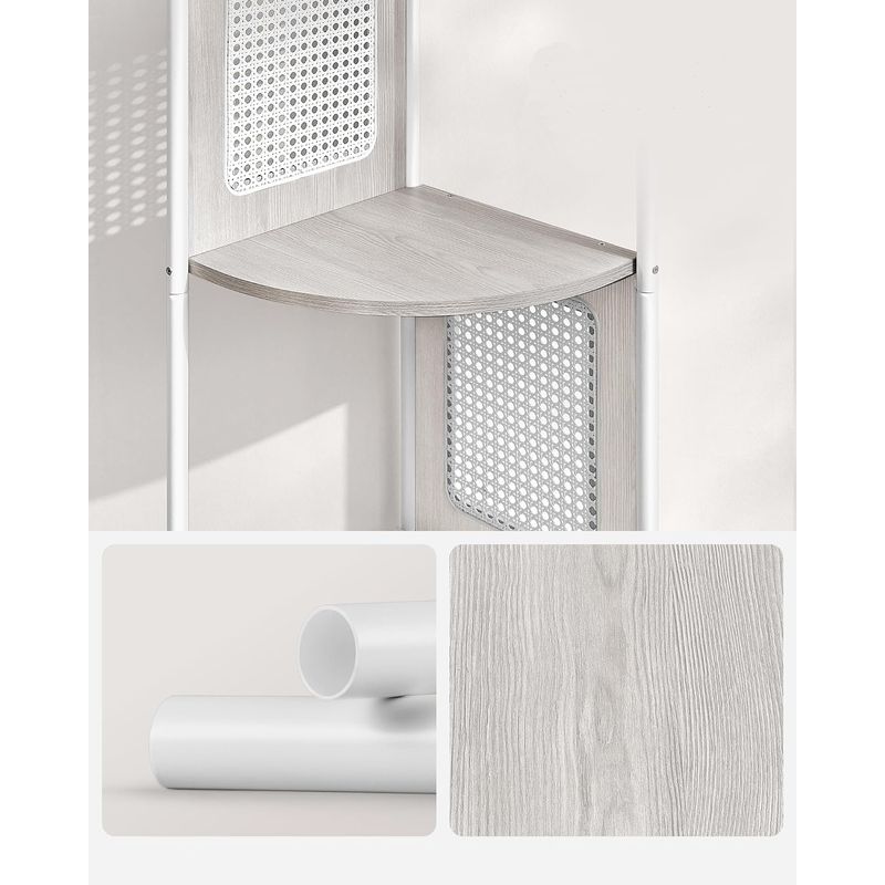 Casa si Gradina - Mobilier - Biblioteci si rafturi - Biblioteci - Raft de colt boho, cadru metalic, polite MDF si panouri poliratan, 32x32x156cm, alb - Infinity.ro