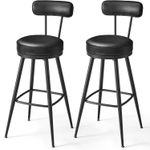 Casa si Gradina - Mobilier - Scaune si fotolii - Scaune - set 2 scaune de bar rotative 360A°, cu spatar, inaltime 101 cm, piele sintetica, cadru otel, stil modern, negru - Infinity.ro