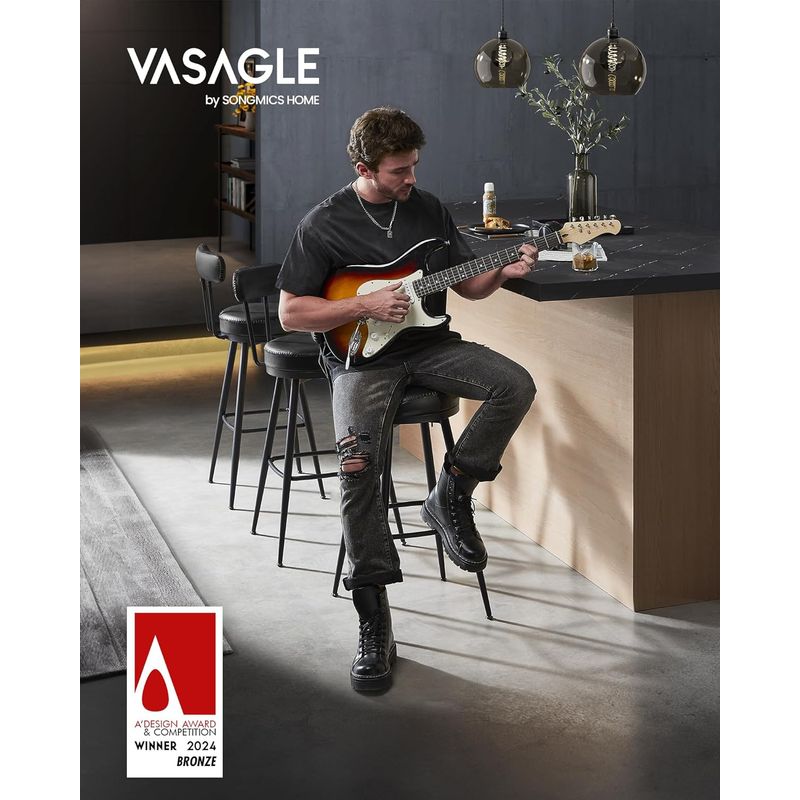 Casa si Gradina - Mobilier - Scaune si fotolii - Scaune - set 2 scaune de bar rotative 360A°, cu spatar, inaltime 101 cm, piele sintetica, cadru otel, stil modern, negru - Infinity.ro