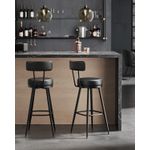 Casa si Gradina - Mobilier - Scaune si fotolii - Scaune - set 2 scaune de bar rotative 360A°, cu spatar, inaltime 101 cm, piele sintetica, cadru otel, stil modern, negru - Infinity.ro