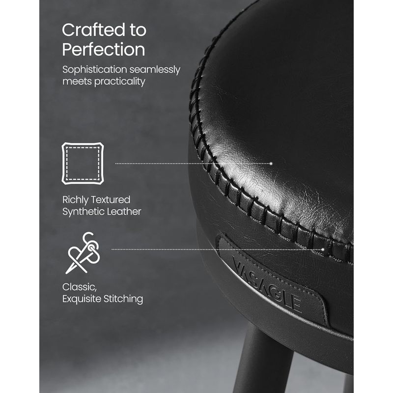 Casa si Gradina - Mobilier - Scaune si fotolii - Scaune - set 2 scaune de bar rotative 360A°, cu spatar, inaltime 101 cm, piele sintetica, cadru otel, stil modern, negru - Infinity.ro