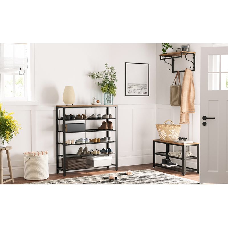Casa si Gradina - Mobilier - Dulapuri si sifoniere - Dulapuri pantofi - Etajera pantofi cu 5 rafturi si polita superioara, 100x30x110 cm, maro rustic - Infinity.ro