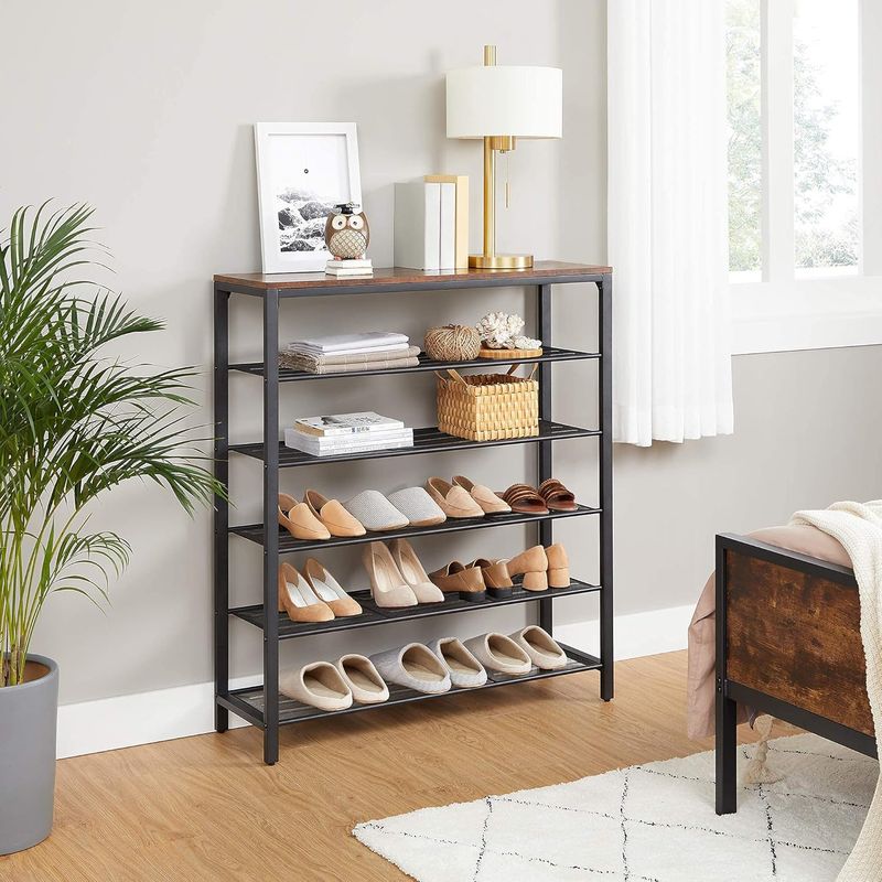 Casa si Gradina - Mobilier - Dulapuri si sifoniere - Dulapuri pantofi - Etajera pantofi cu 5 rafturi si polita superioara, 100x30x110 cm, maro rustic - Infinity.ro