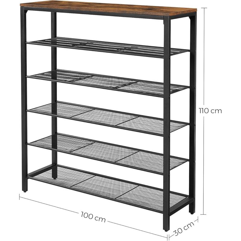 Casa si Gradina - Mobilier - Dulapuri si sifoniere - Dulapuri pantofi - Etajera pantofi cu 5 rafturi si polita superioara, 100x30x110 cm, maro rustic - Infinity.ro