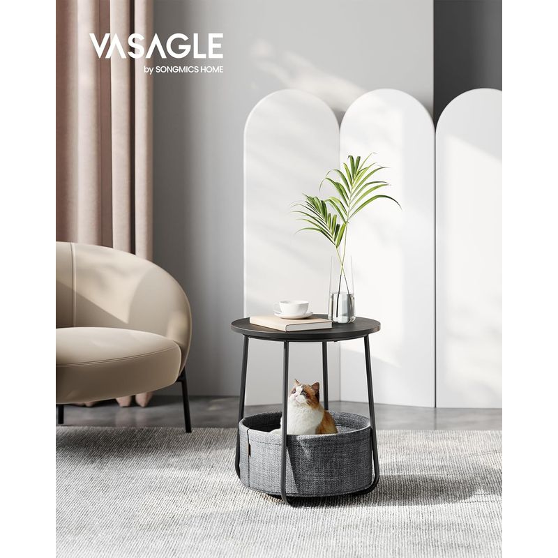 Casa si Gradina - Mobilier - Mese si birouri - Masute de cafea - Masuta de cafea rotunda cu cos de stofa, stil modern, 45x50cm, negru-gri - Infinity.ro
