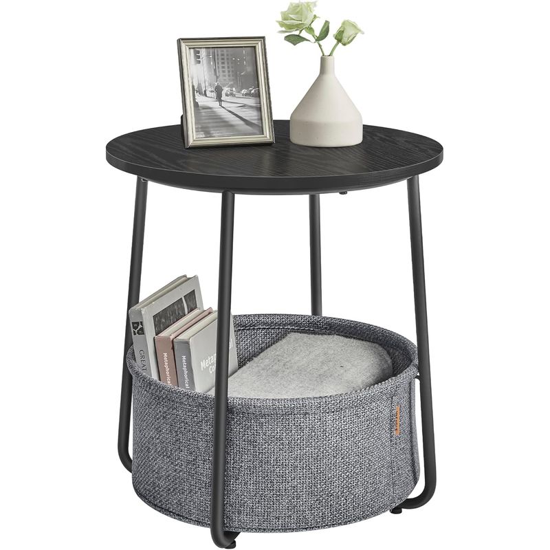 Casa si Gradina - Mobilier - Mese si birouri - Masute de cafea - Masuta de cafea rotunda cu cos de stofa, stil modern, 45x50cm, negru-gri - Infinity.ro