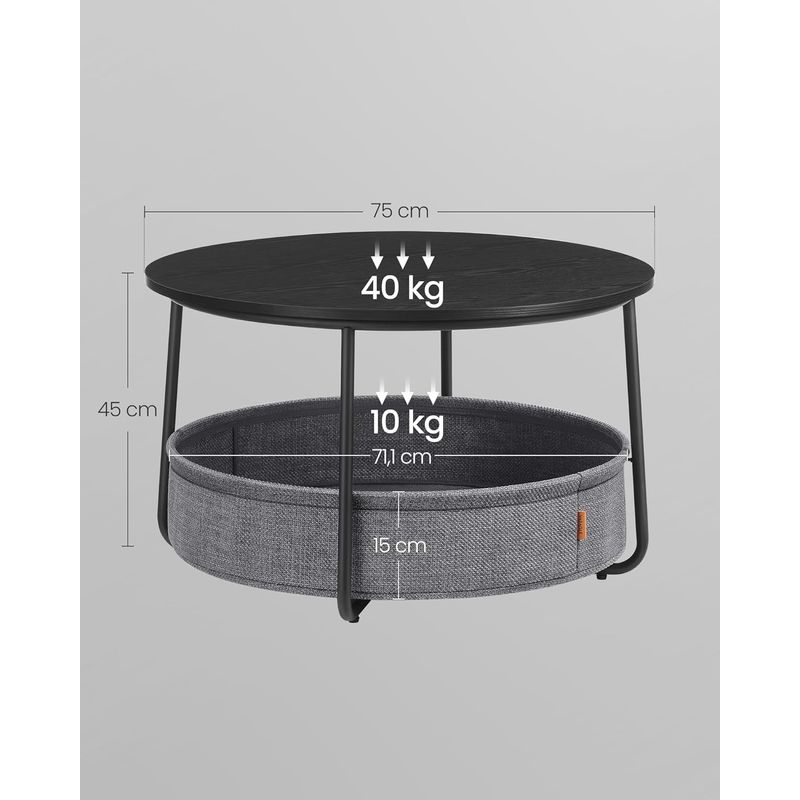 Casa si Gradina - Mobilier - Mese si birouri - Masute de cafea - Masuta de cafea rotunda cu cos de stofa, stil modern, 45x75cm, negru cu gri - Infinity.ro