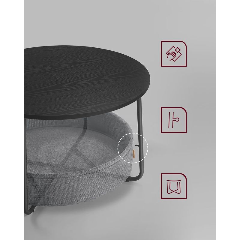 Casa si Gradina - Mobilier - Mese si birouri - Masute de cafea - Masuta de cafea rotunda cu cos de stofa, stil modern, 45x75cm, negru cu gri - Infinity.ro