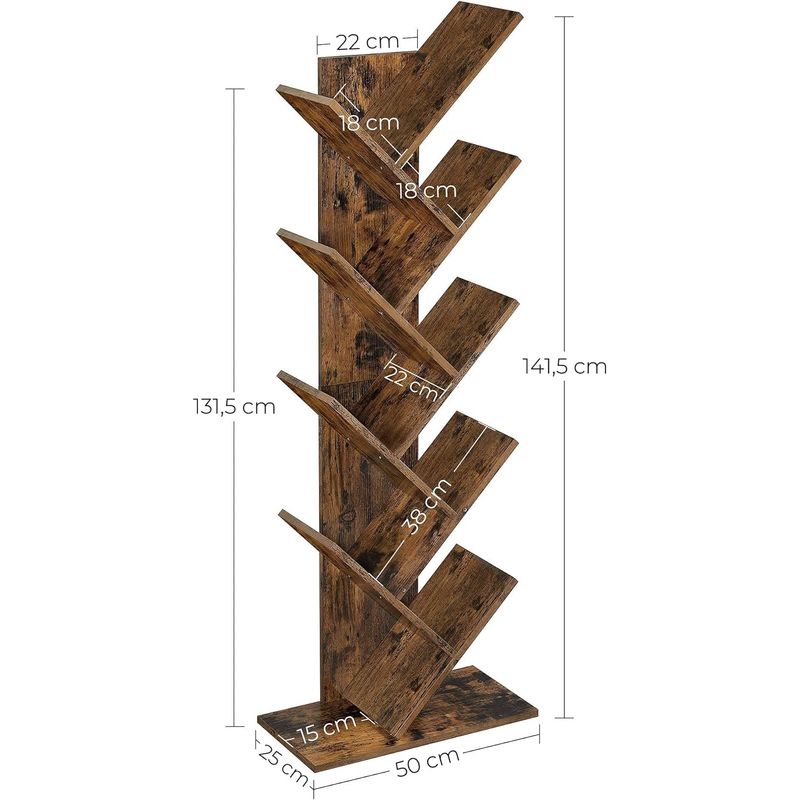 Casa si Gradina - Mobilier - Biblioteci si rafturi - Biblioteci - Biblioteca de podea cu 8 etaje, cu rafturi din lemn in forma V, 25x141x50cm, maro rustic - Infinity.ro