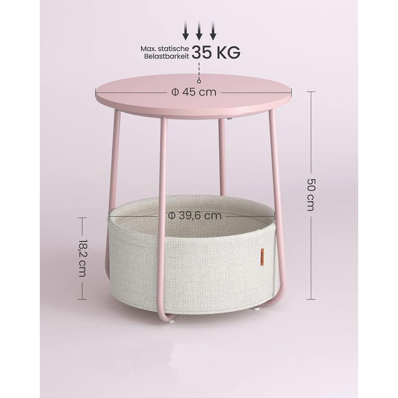 Casa si Gradina - Mobilier - Mese si birouri - Masute de cafea - Masuta de cafea rotunda cu cos de stofa, stil modern, 45x50cm, roz cu bej - Infinity.ro