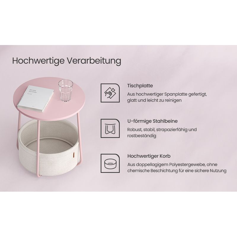 Casa si Gradina - Mobilier - Mese si birouri - Masute de cafea - Masuta de cafea rotunda cu cos de stofa, stil modern, 45x50cm, roz cu bej - Infinity.ro