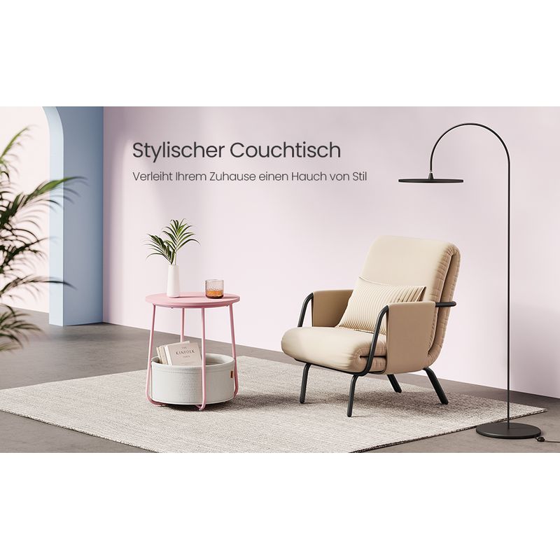 Casa si Gradina - Mobilier - Mese si birouri - Masute de cafea - Masuta de cafea rotunda cu cos de stofa, stil modern, 45x50cm, roz cu bej - Infinity.ro
