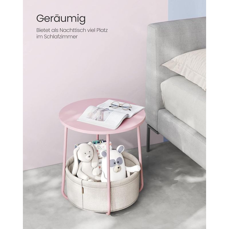Casa si Gradina - Mobilier - Mese si birouri - Masute de cafea - Masuta de cafea rotunda cu cos de stofa, stil modern, 45x50cm, roz cu bej - Infinity.ro