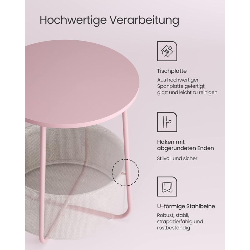 Casa si Gradina - Mobilier - Mese si birouri - Masute de cafea - Masuta de cafea rotunda cu cos de stofa, stil modern, 45x50cm, roz cu bej - Infinity.ro