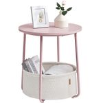 Casa si Gradina - Mobilier - Mese si birouri - Masute de cafea - Masuta de cafea rotunda cu cos de stofa, stil modern, 45x50cm, roz cu bej - Infinity.ro