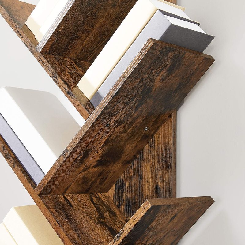 Casa si Gradina - Mobilier - Biblioteci si rafturi - Biblioteci - Biblioteca de podea cu 8 etaje, cu rafturi din lemn in forma V, 25x141x50cm, maro rustic - Infinity.ro