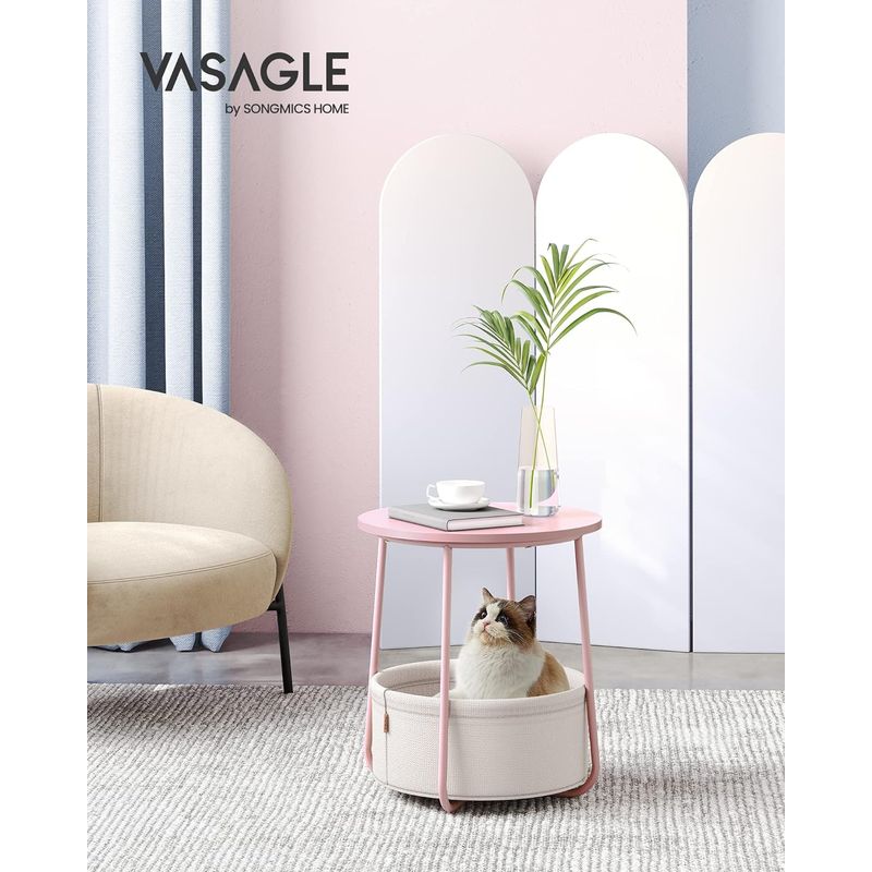 Casa si Gradina - Mobilier - Mese si birouri - Masute de cafea - Masuta de cafea rotunda cu cos de stofa, stil modern, 45x50cm, roz cu bej - Infinity.ro