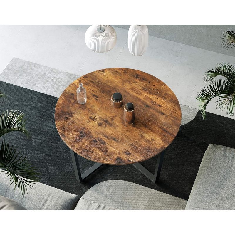 Casa si Gradina - Mobilier - Mese si birouri - Masute de cafea - Masa de cafea rotunda, stil industrial, cadru metalic si blat lemn, 88x88x47cm, maro rustic si negru - Infinity.ro