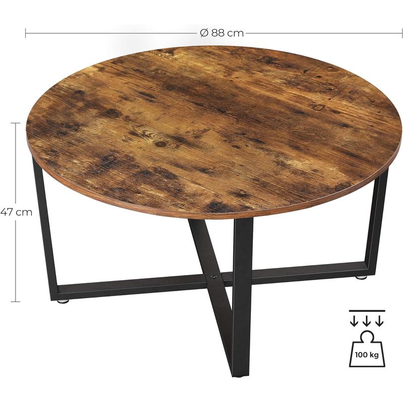 Casa si Gradina - Mobilier - Mese si birouri - Masute de cafea - Masa de cafea rotunda, stil industrial, cadru metalic si blat lemn, 88x88x47cm, maro rustic si negru - Infinity.ro