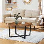 Casa si Gradina - Mobilier - Mese si birouri - Masute de cafea - Masa de cafea rotunda, stil industrial, cadru metalic si blat lemn, 88x88x47cm, maro rustic si negru - Infinity.ro