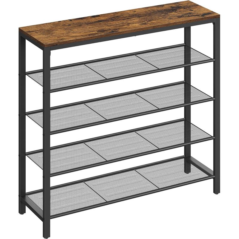 Casa si Gradina - Mobilier - Dulapuri si sifoniere - Dulapuri pantofi - Raft de pantofi, cu 4 rafturi din plasa, cadru din otel, industrial, 30x100x92cm, maro rustic si negru - Infinity.ro