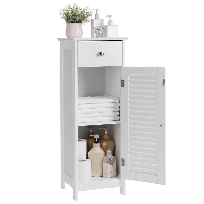 Casa si Gradina - Mobilier - Mobilier baie - Corpuri baie - Dulap de depozitare de podea pentru baie, din lemn cu sertar, usa cu lamele, 32x30x87cm, alb - Infinity.ro