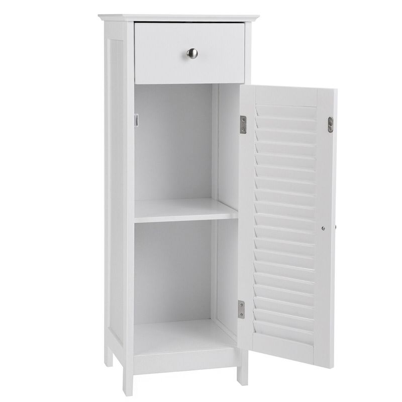 Casa si Gradina - Mobilier - Mobilier baie - Corpuri baie - Dulap de depozitare de podea pentru baie, din lemn cu sertar, usa cu lamele, 32x30x87cm, alb - Infinity.ro